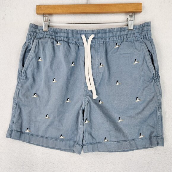 J Crew Shorts Mens Medium Blue Pelican Seagull Pull On Dock Short Flat Front - Picture 1 of 10